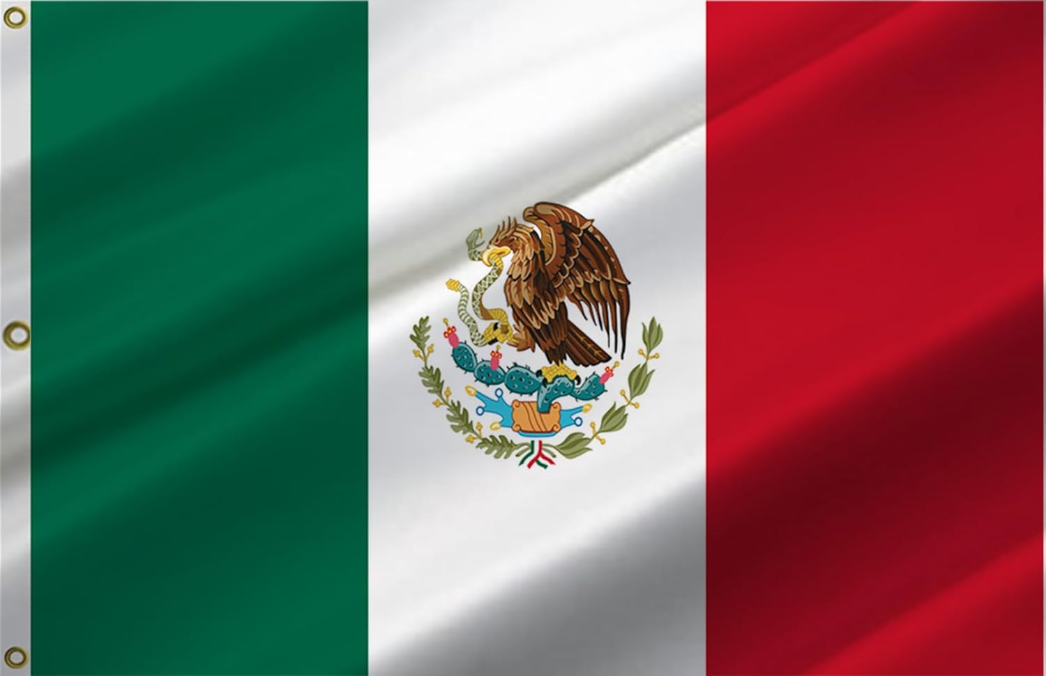 Bandera de México de 10 x 15 pies, banderas nacionales mexicanas con 3 ojales de latón, 4 costuras y poliéster 100D de alta calidad.