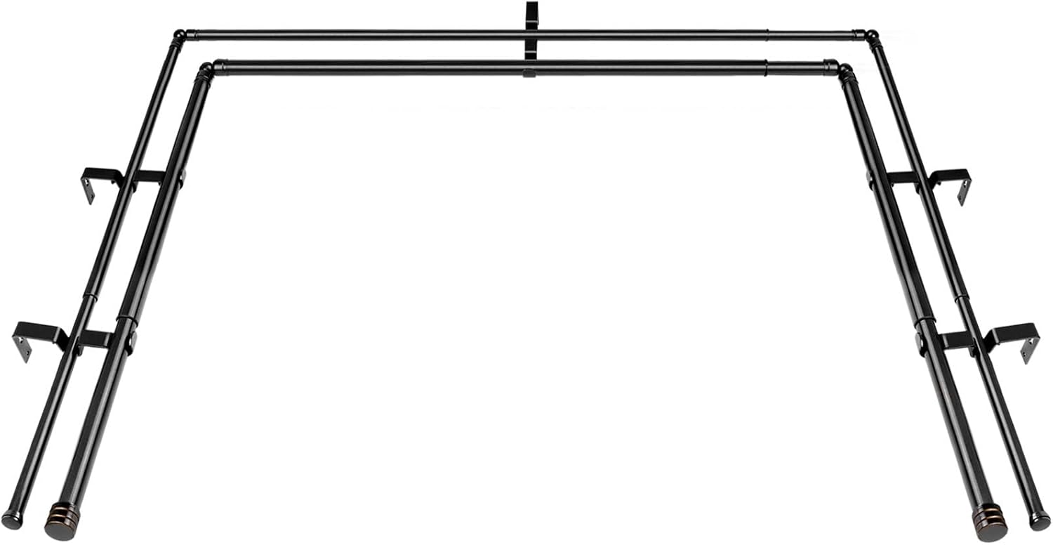 Barra de cortina de ventana doble de 1 pulgada, barra central telescópica de 36 a 72 pulgadas, juego de varillas laterales ajustables de 20 a 36