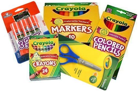 Paquete básico de regreso a la escuela de Crayola  5 artículos  Crayola Crayons, Crayola Markers, Crayola lápices de colores, barras de pegamento