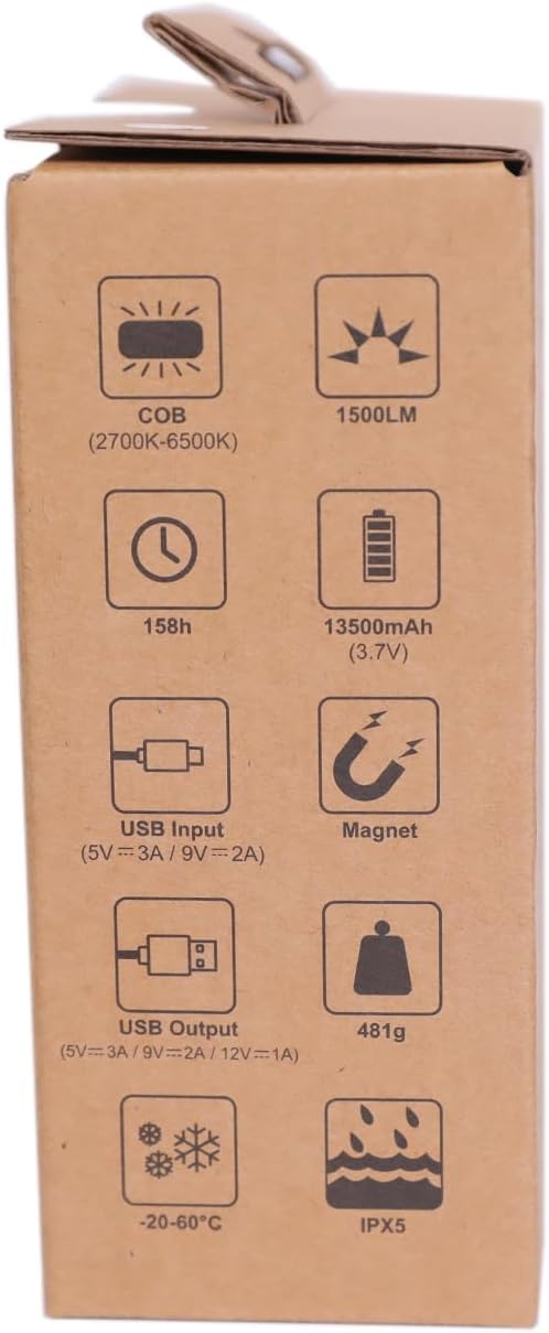 klarus WL3 – Luz de trabajo magnética para campamento, 1500 lúmenes altos, 13500 mAh de alta capacidad, 6 modos de luz, luces LED portátiles