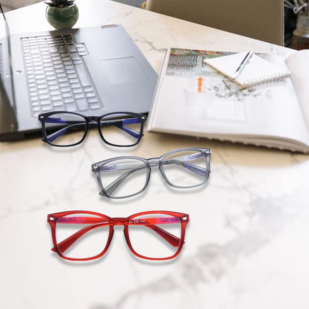 VIDEBLA Paquete de 5 lentes de lectura con bloqueo de luz azul, lectores de bisagra de resorte para mujeres y hombres, anteojos nerd con filtro de