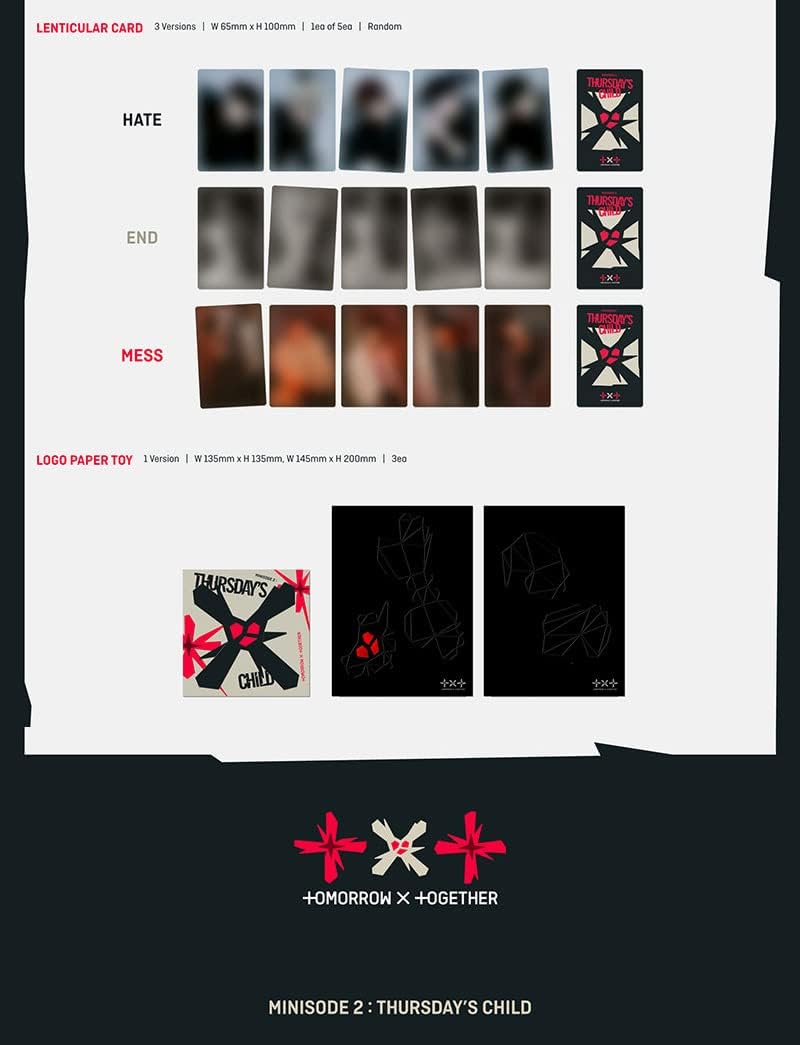 TXT – Minisodio 2 Thursday’s Child MESS Ver. 4 Mini álbum CD+tarjeta lenticular+postal+pegatinas+juguete de papel con logotipo+tarjeta