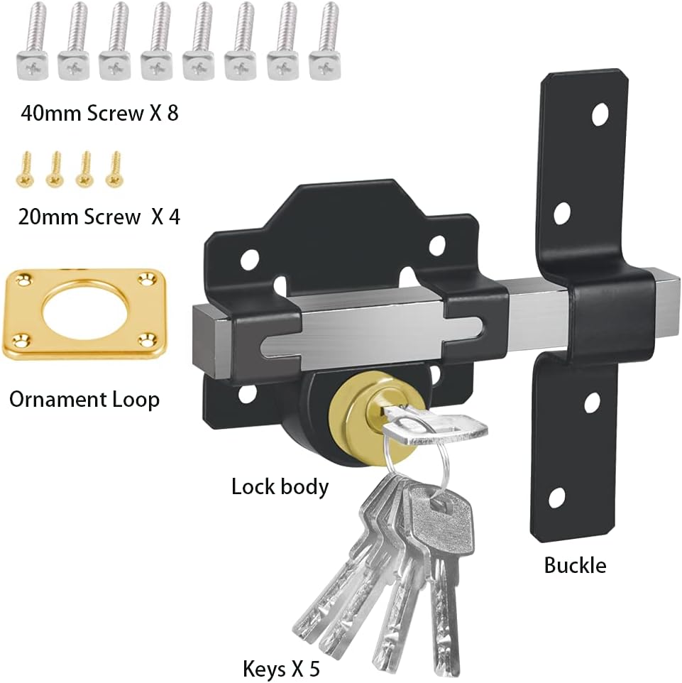 Cerradura de puerta de granero, 2.756in, cerradura de puerta de valla, pestillo de puerta de doble cara, cerradura de puerta para puerta Wodden,