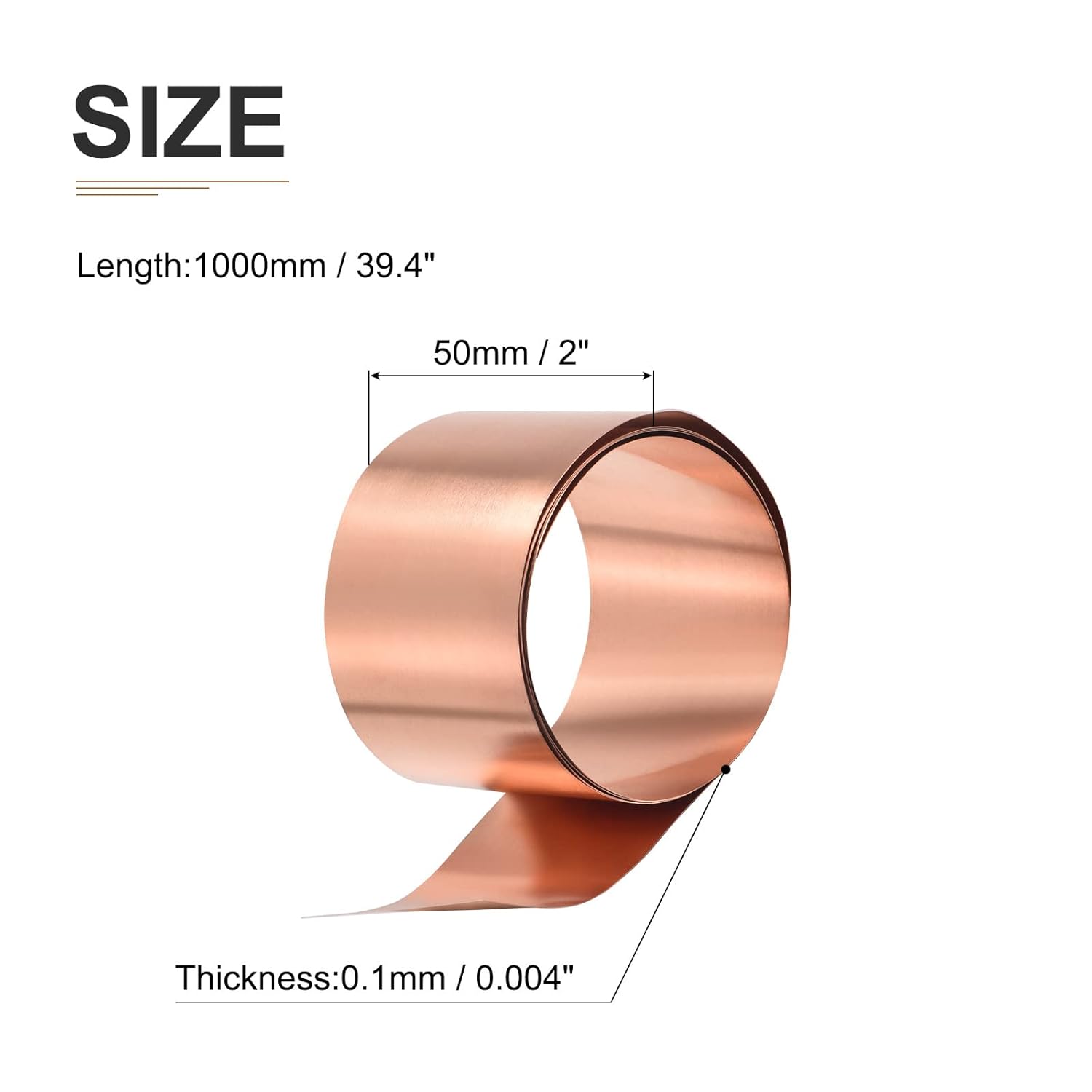 Hojas de cobre puro de 39.370 x 1.969 x 0.004 in (LxWxT) – 1 paquete – Buenas para hacer piezas de maquinaria – Placas de cobre de metal