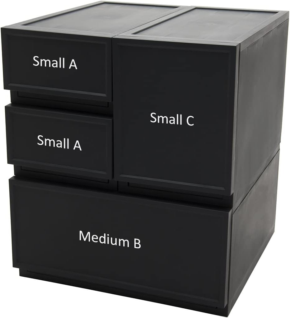 ASTAGE  Cajón de almacenamiento, cajón modular apilable, almacenamiento de plástico, bloque de cajones  Negro pequeño A