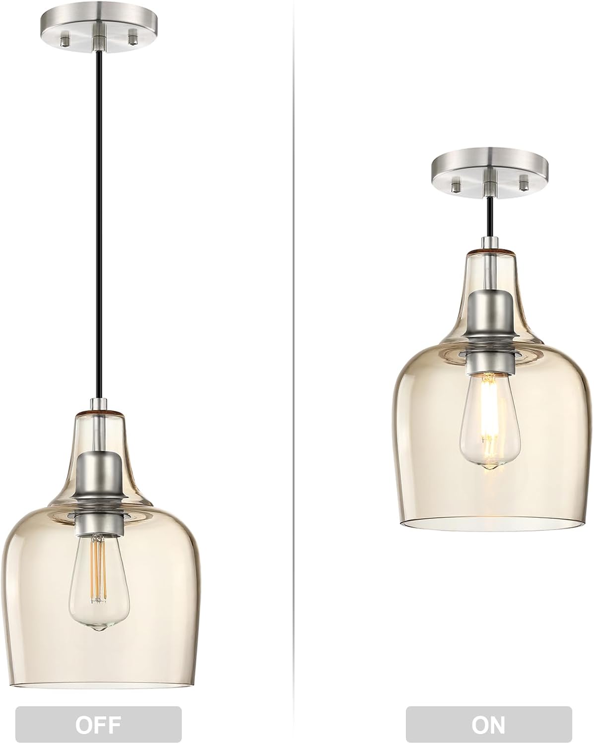 Paquete de 2 lámparas colgantes para isla de cocina para interiores, 6.1 pulgadas, lámpara colgante de cristal ámbar antiguo, accesorios de techo