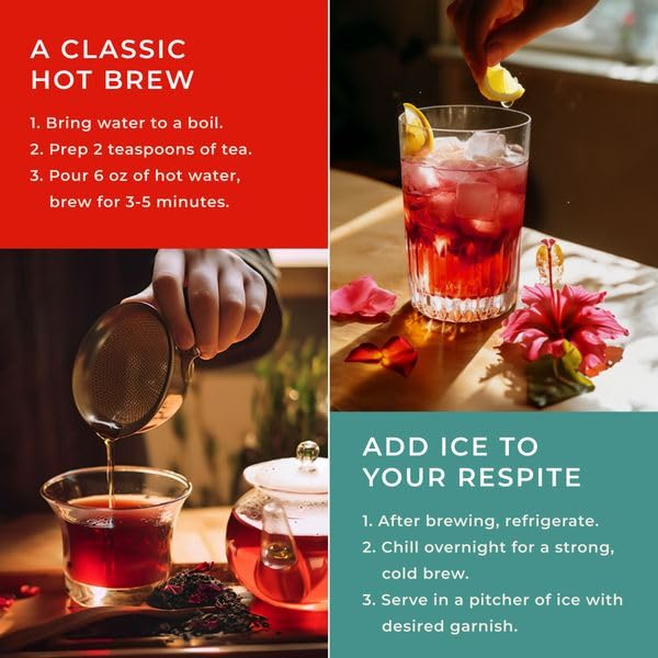 Gya Tea Co Té negro de rosa de hibisco, hojas sueltas, té de hibisco, té de rosa con cafeína, té negro de hibisco 100% natural sin ingredientes