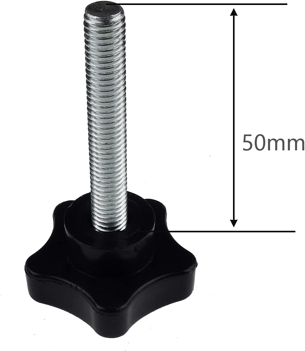 Kasteco Paquete de 2 tornillos de ajuste de perilla de mano de estrella de repuesto de rosca negra de 0.315 in (M8 x 1.969 in)