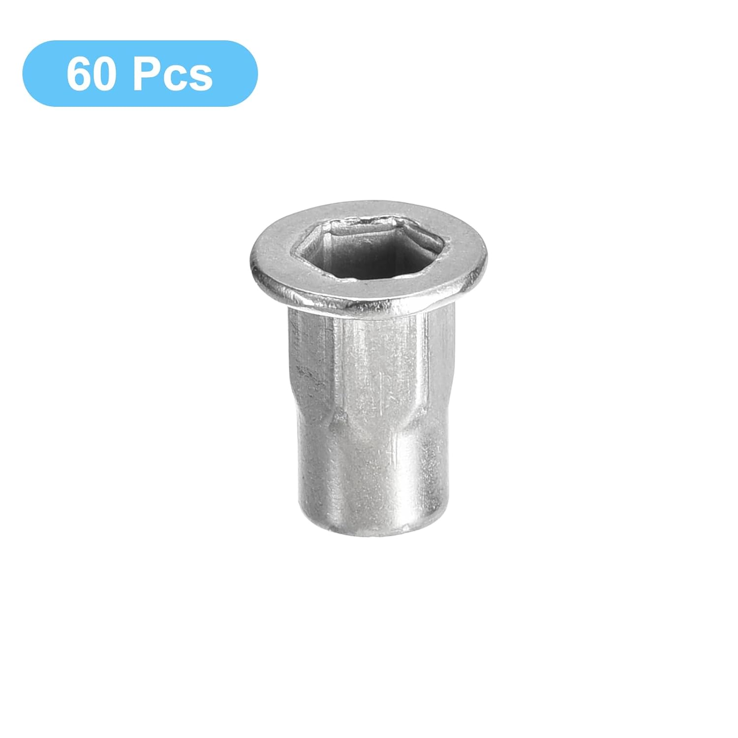 uxcell M5 – Tuercas de remache de cuerpo hexagonal, 60 tuercas de inserción roscadas de cabeza plana de acero inoxidable 304