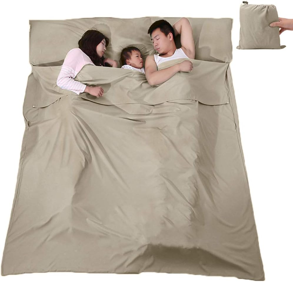 Forro para saco de dormir, ligero portátil, suave hoja de viaje y camping, con bolsa compacta y de transporte, para viajes, hotel