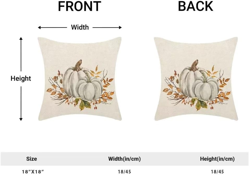 Juego de 2 fundas de almohada de otoño de 18 x 18 pulgadas, calabazas blancas y grises, flores naranjas, fundas de almohada de cosecha de Acción de