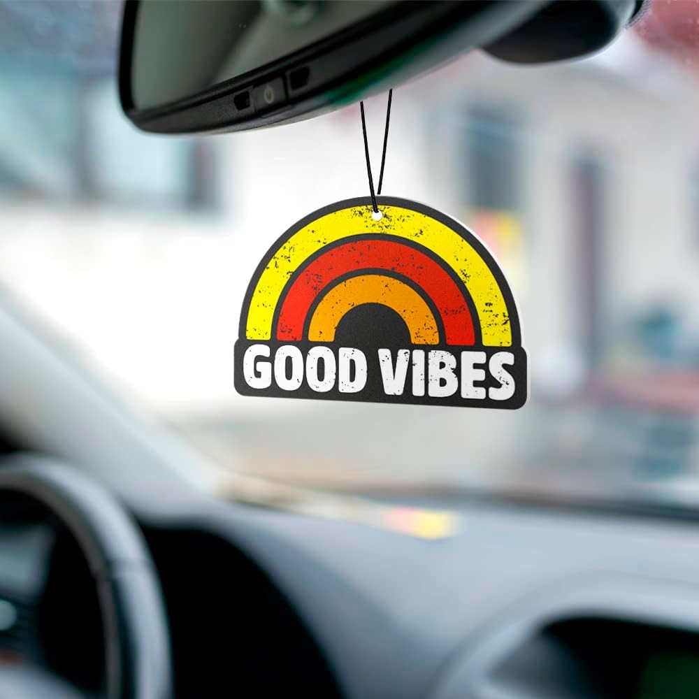 Good Vibes Ambientador de coche – Diseño único, aroma duradero, soporte elástico. Ideal como ambientador y decoración para automóvil, hogar, garaje,