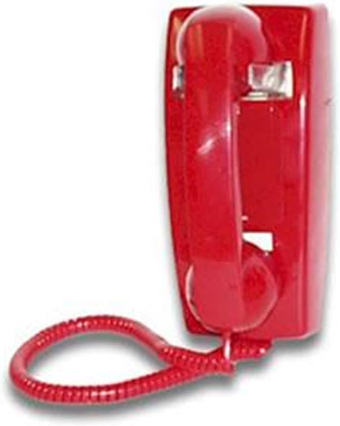 Teléfono de pared rojo sin dial con timbre
