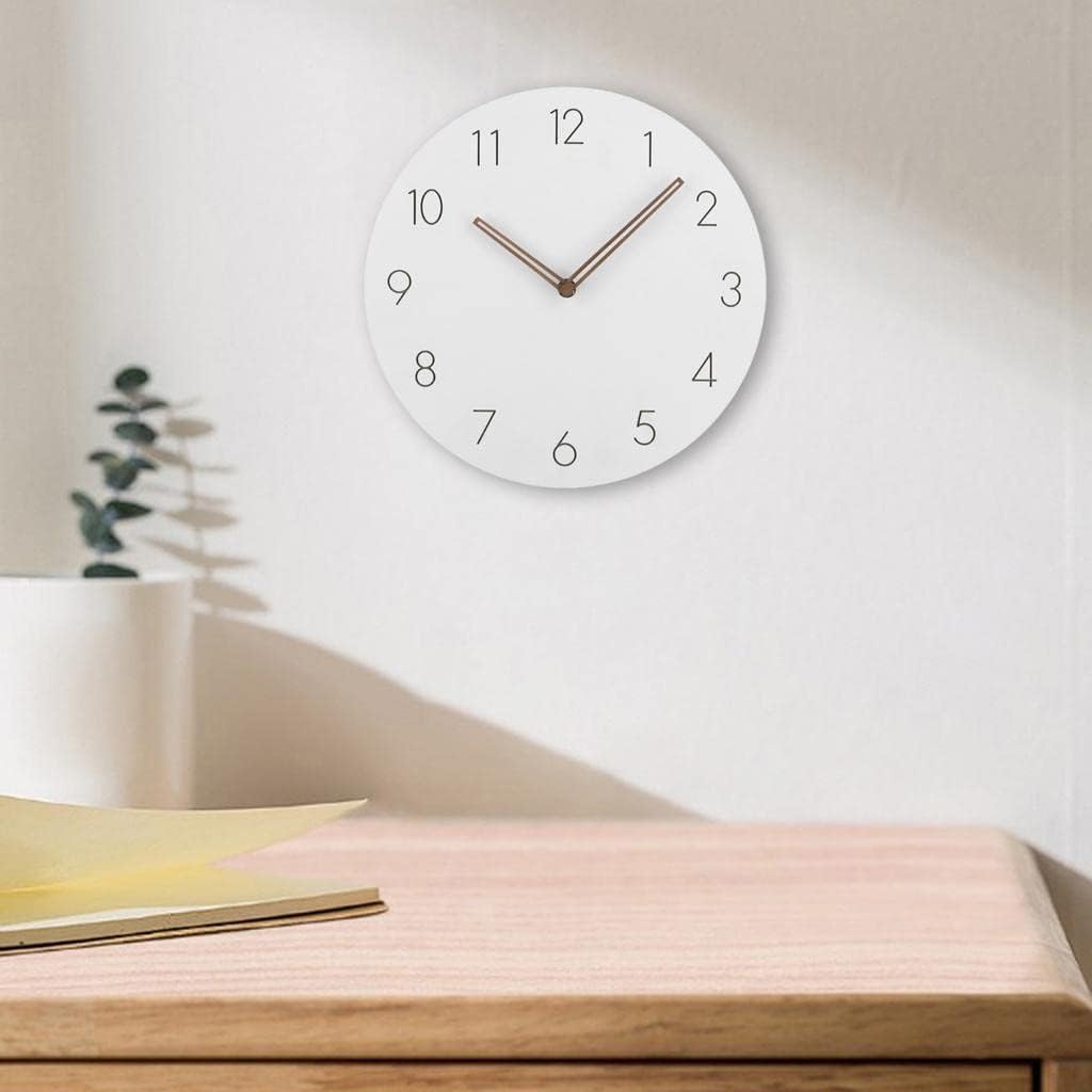 Reloj de pared de madera de 11 pulgadas, silencioso, moderno, con pilas, para decoración de cocina, dormitorio, color blanco