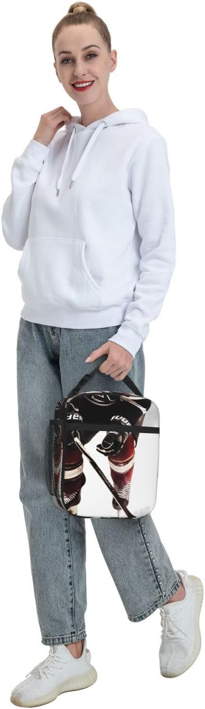RLDOBOFE Lonchera para mujer, bolsa de almuerzo aislada, con patrón de hockey sobre hielo, lonchera para el trabajo, picnic, bolsa de almuerzo