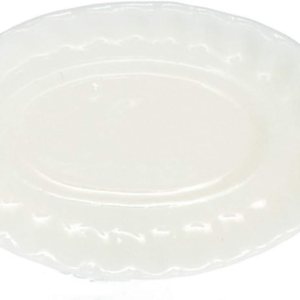 Plato de porcelana blanca miniatura para casa de muñecas con borde estriado Plato de porcelana blanca miniatura para casa de muñecas con borde estriado