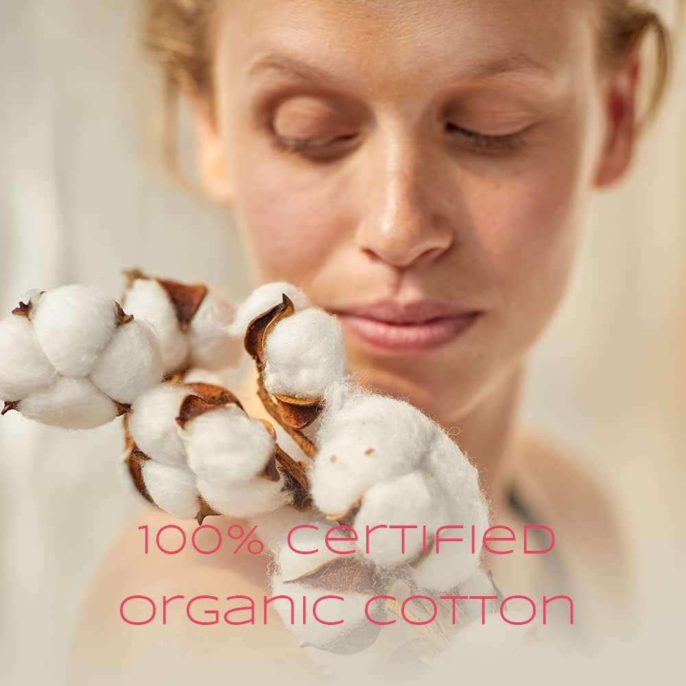 ROSE Tampones certificados de algodón orgánico sin aplicador, súper absorción, sistema de patente de velo de seguridad de bloqueo de algodón,