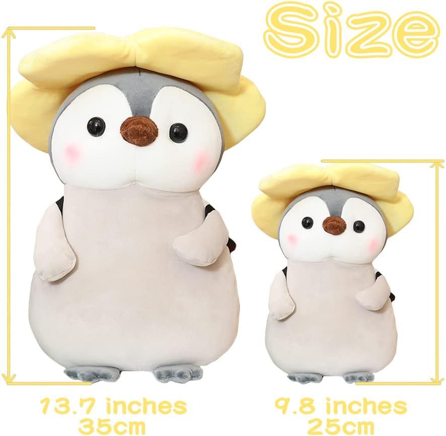 Galatee Lindo pingüino de 13.7 pulgadas, lindo pingüino de flor amarilla, peluche Kawaii suave de pingüino con trajes de flores amarillas, regalos