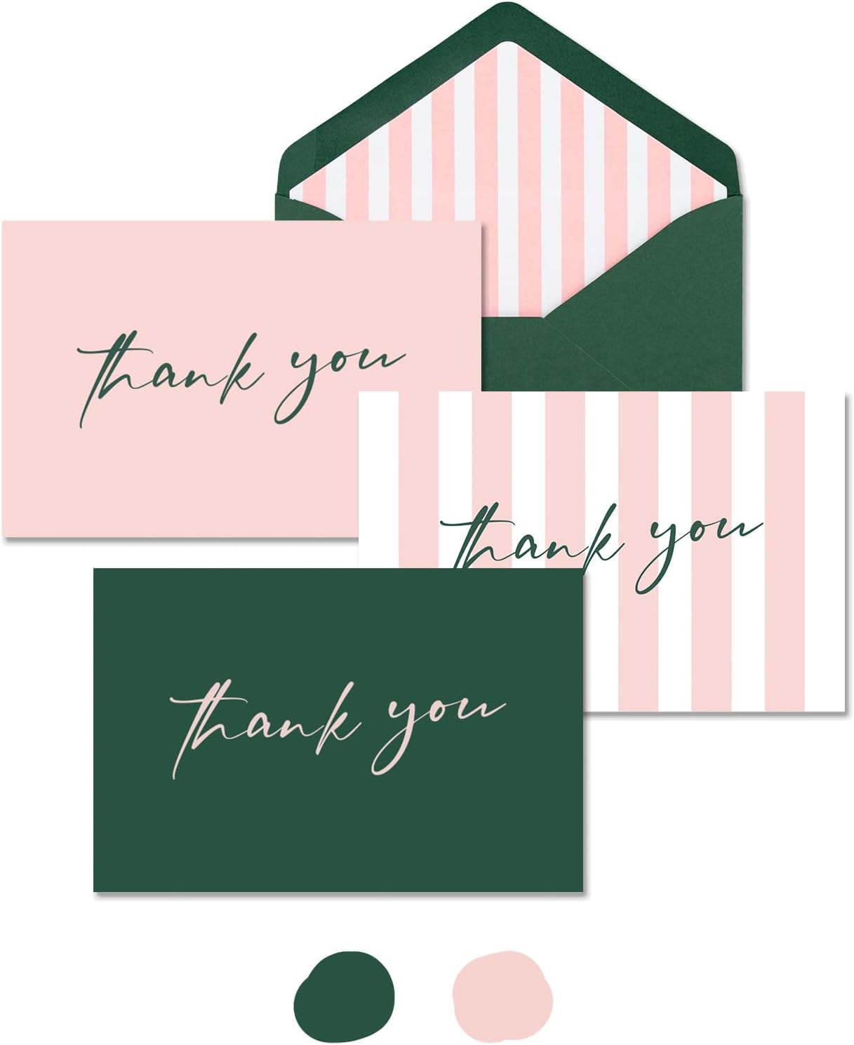 AZAZA Tarjetas de agradecimiento con sobres de diseño a rayas, paquete de 24 tarjetas de agradecimiento a granel de 4 x 6 pulgadas, tarjetas de