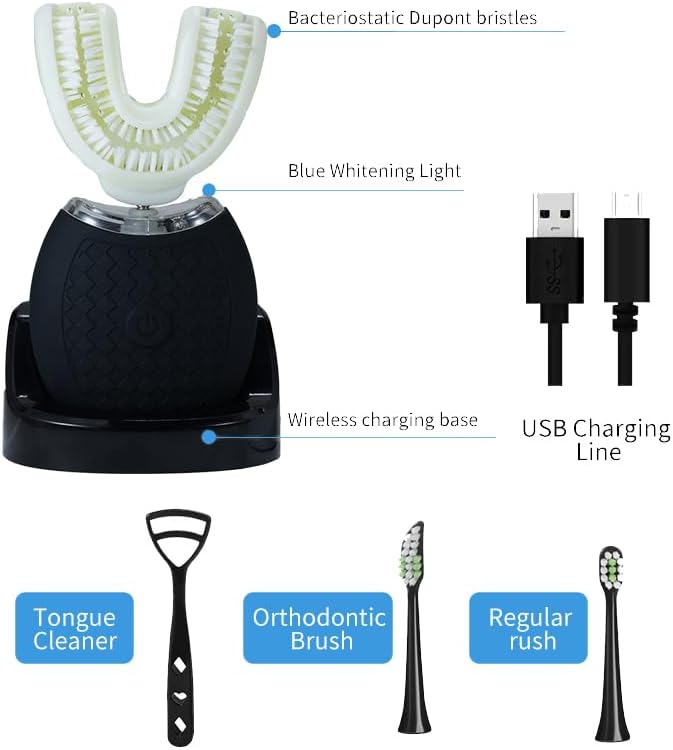 Ortho Sparkle Cepillo de dientes eléctrico automático para adultos, cepillos de dientes en forma de U para blanqueamiento dental, limpieza bucal de