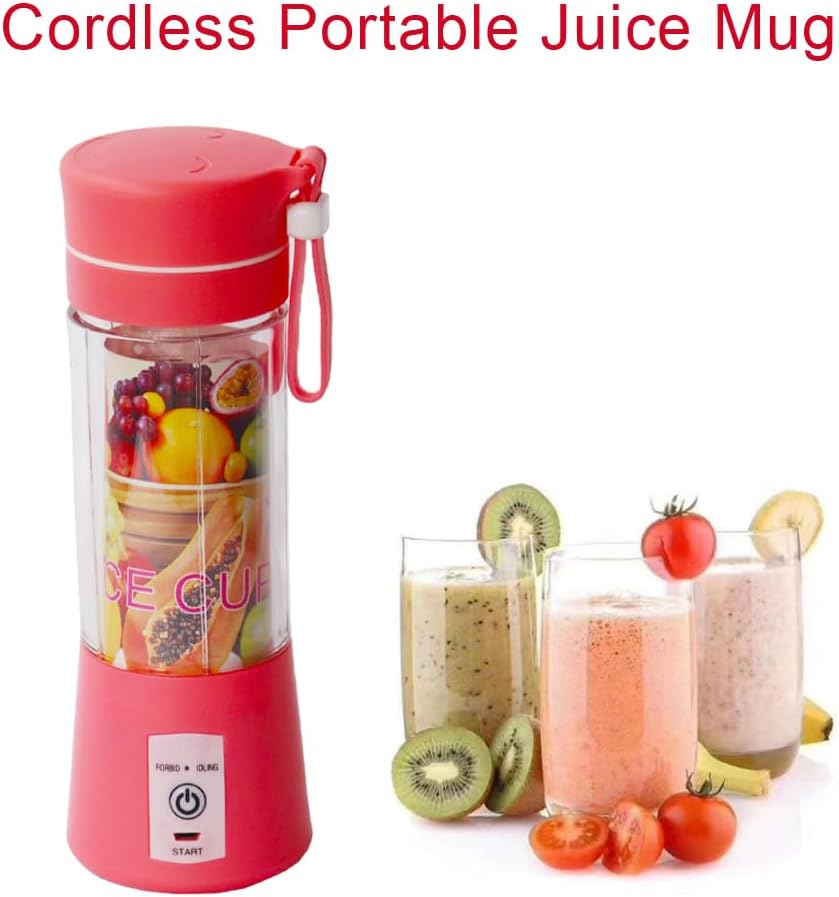 Licuadora portátil y exprimidor de verduras, para viajes, deportes, cocina, 12.8 fl oz con 6 cuchillas, mezclador de alimentos WENPIC para batidos y