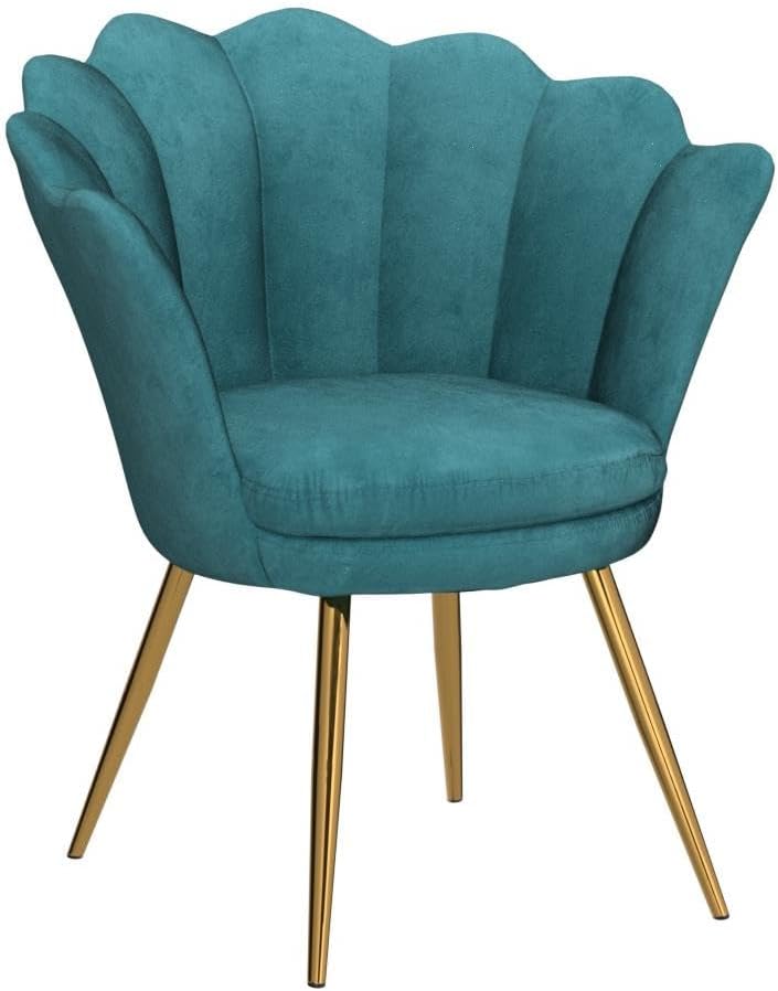 Wahson Silla tapizada de terciopelo para sala de estar, silla de tocador de barril con respaldo de conchas y patas doradas, silla de comedor retro