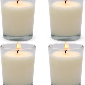 Juego de 4 velas votivas blancas, velas de cera de soja sin perfume rellenas de vidrio transparente para decoración del hogar, bodas, spa, Juego de 4 velas votivas blancas, velas de cera de soja sin perfume rellenas de vidrio transparente para decoración del hogar, bodas, spa,