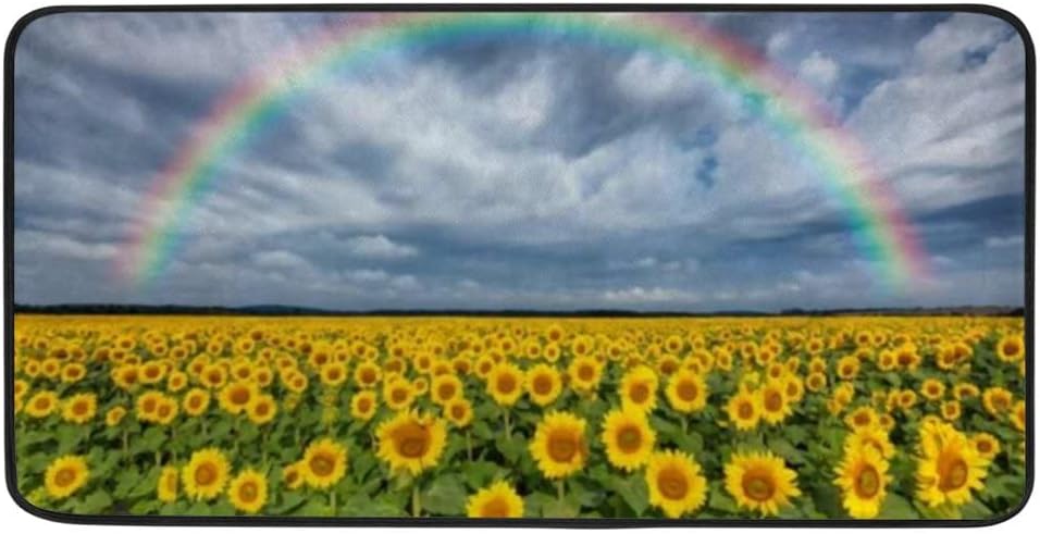 Alfombras de cocina para el suelo, antideslizantes, antideslizantes, acolchadas, para fregadero, hermoso arco iris con girasoles, campo, oficina,