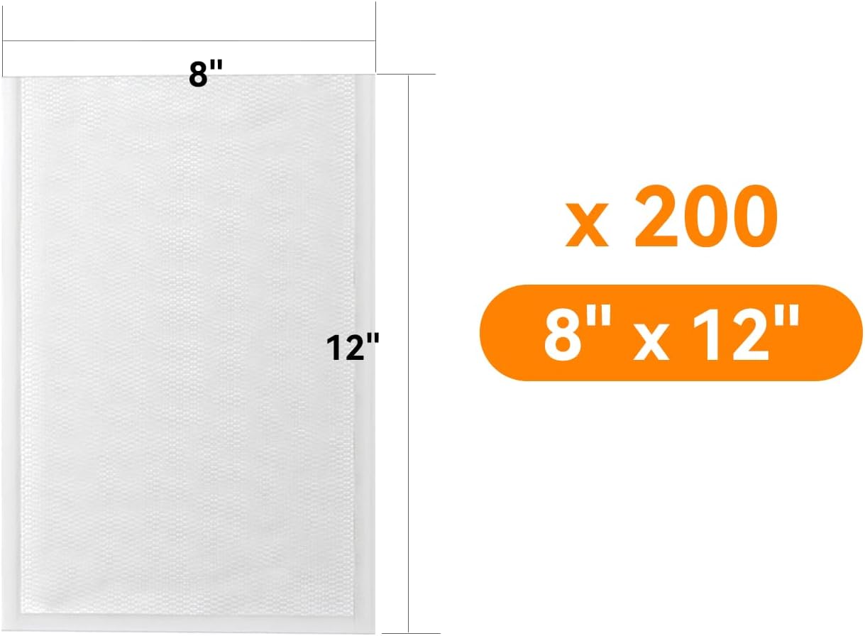 Bolsas selladoras al vacío para alimentos, 200 bolsas precortadas de 8 x 12 pulgadas, ideales para almacenamiento de alimentos, Sous Vide y
