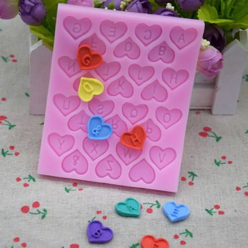Molde de silicona con formas de letras del alfabeto en forma de corazón (día de San Valentín) – Alfombrillas y moldes de silicona personalizados de