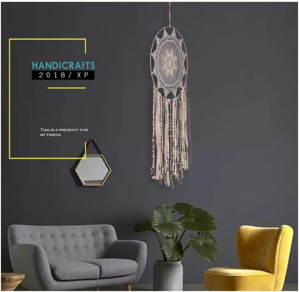 Atrapasueños de macramé  Atrapasueños de borla beige hecho a mano  Adornos colgantes bohemios para dormitorio, sala de estar, guardería, hogar,