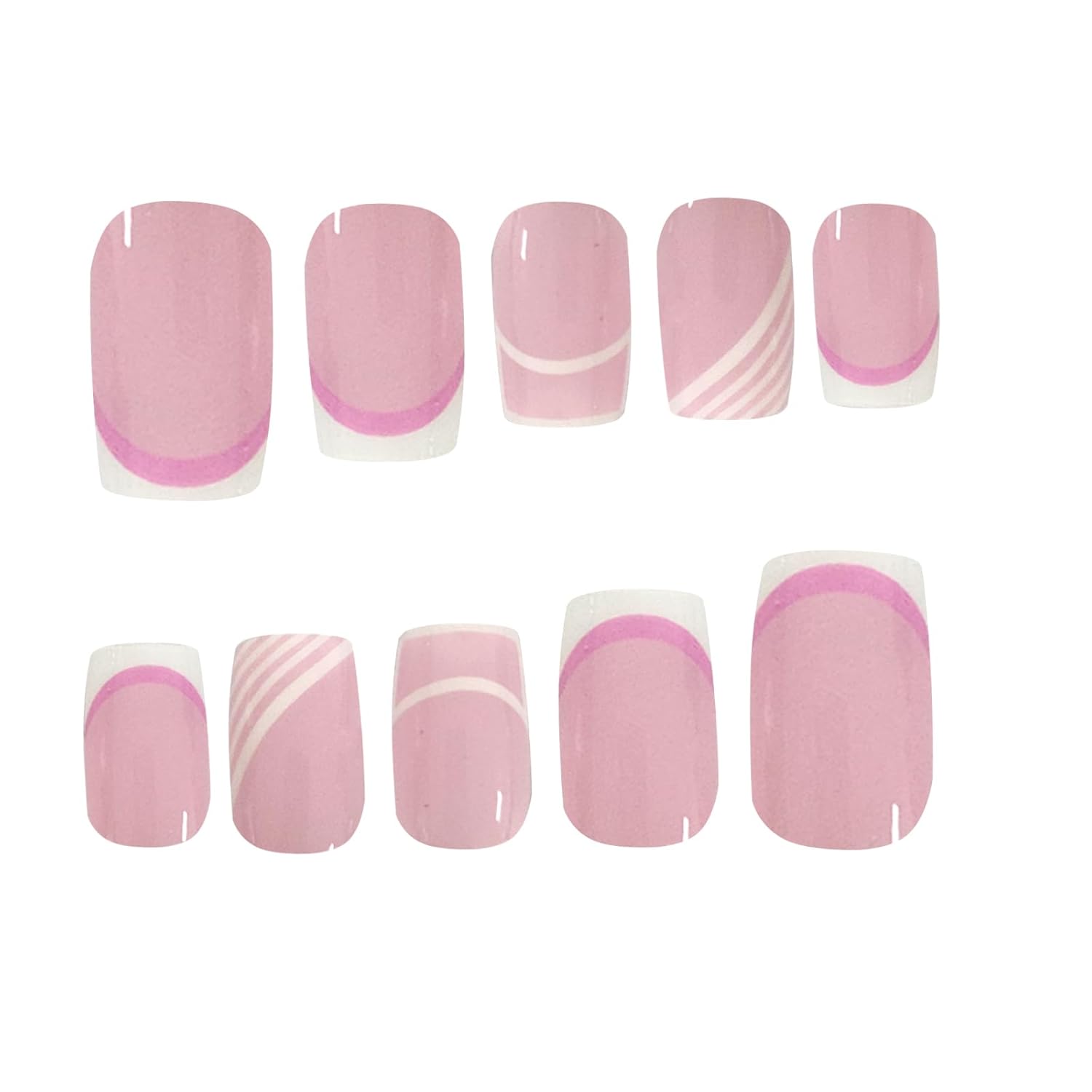 YOSOMK Calcomanías de uñas de gel para mujer, tiras de uñas francesas rosa y blanco, sin rayos UV, 16 envolturas de uñas con patrón de línea blanca,