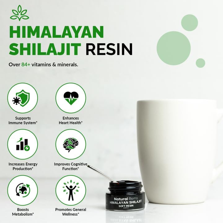 Natural Rems Shilajit orgánico – Shilajit orgánico puro del Himalaya – Suplemento de ácido fúlvico puro Shilajit – Suplemento de energía y enfoque