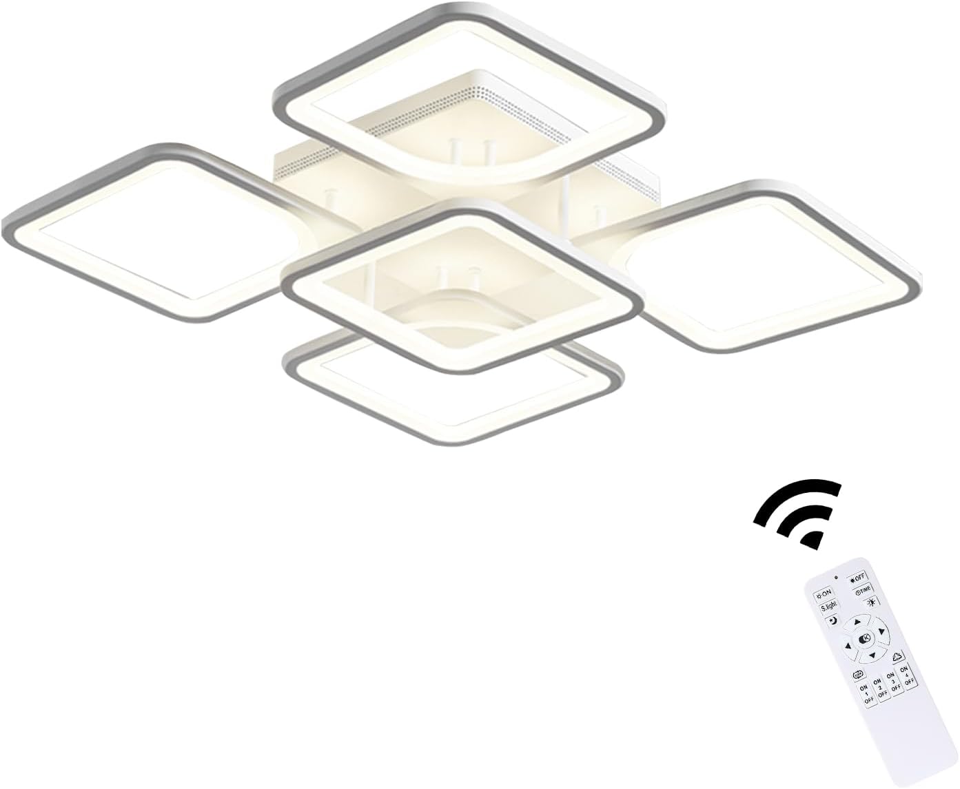 Jaycomey Lámpara de techo LED moderna regulable, 23.6 pulgadas, montaje empotrado, con control remoto, lámpara de techo acrílica de 5 cuadrados para