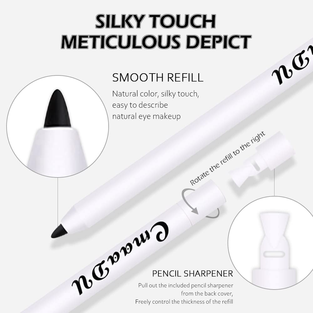 2 lápices delineadores de ojos blanco y negro, lápiz delineador de ojos mecánico profesional, iluminador de ojos, maquillaje de ojos con sacapuntas