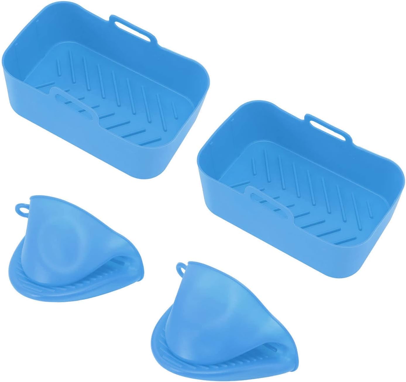 Juego de 2 ollas de silicona para freidora y clip de mano, olla de silicona rectangular resistente al calor, forros de silicona para freidora de
