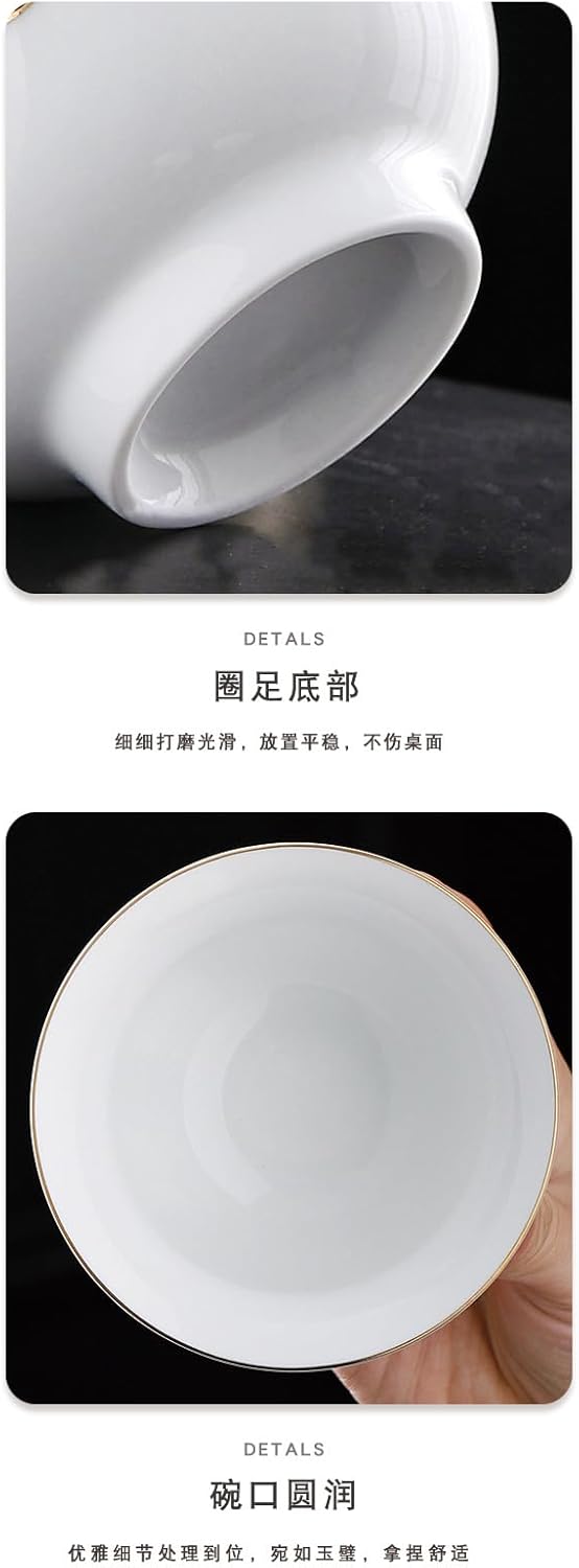 Porcelana Gaiwan – Taza de té de 8 onzas, sopera esmaltada blanca china Sancai cubierta tazón taza de labios platillo (ciervo azul)