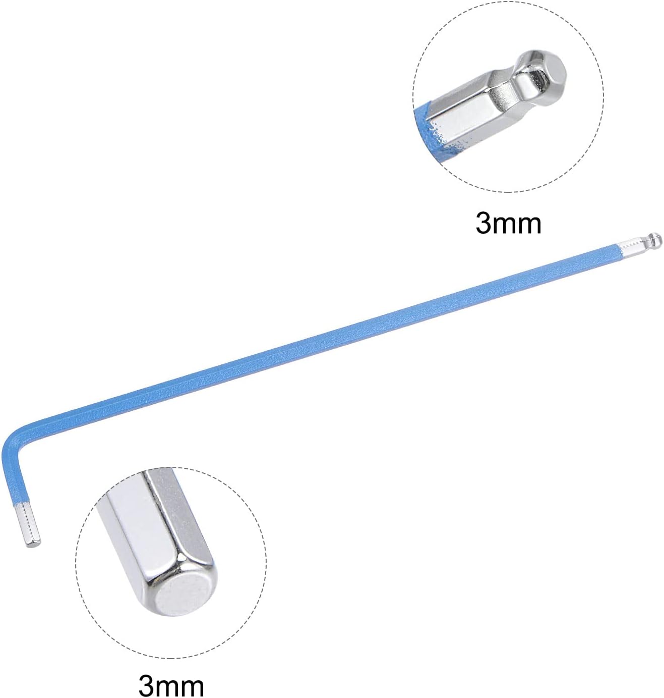 uxcell Llave hexagonal de extremo de bola de 0.118 in, herramienta de reparación de acero S2 en forma de L brazo largo 2 piezas