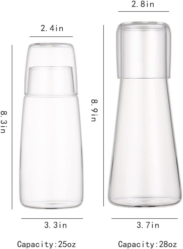 Juego de jarras de agua de noche de cristal transparente con vaso, jarra y taza de noche, juego de 2 unidades, gris-A