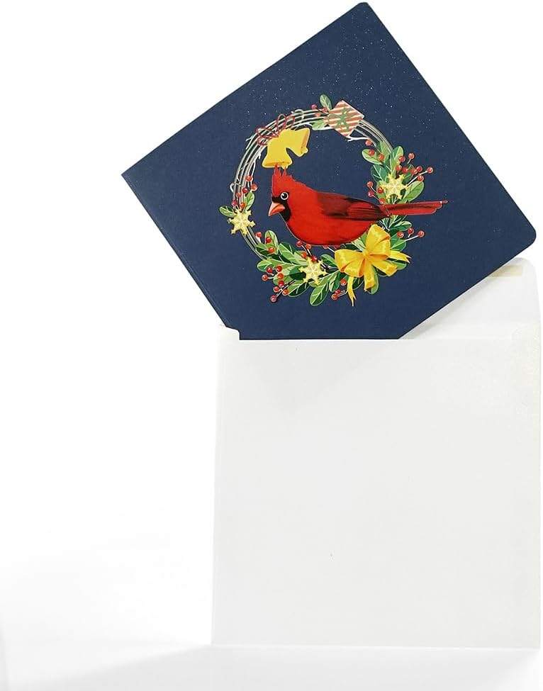 CUTPOPUP – Tarjeta de felicitación con diseño de cardenal, Feliz Navidad, Navidad 3D, Año Nuevo, tarjeta de felicitación (cesta de cardenal)