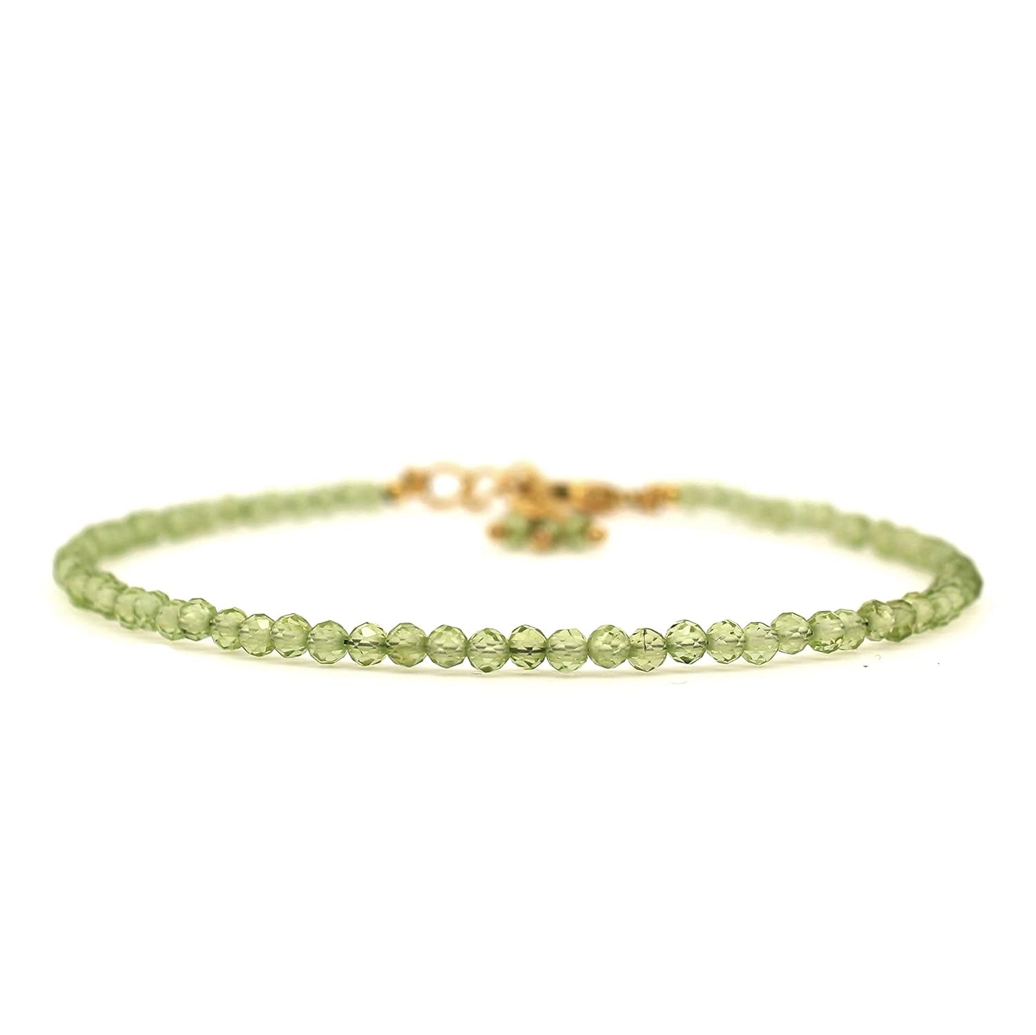 Gempires Natural Peridot Beads Bracelet, August Birthstone Jewelry Handmade Beaded 2.4-2.5 mm Green Peridot Beads with 7 +1 inch Adjustable Chain