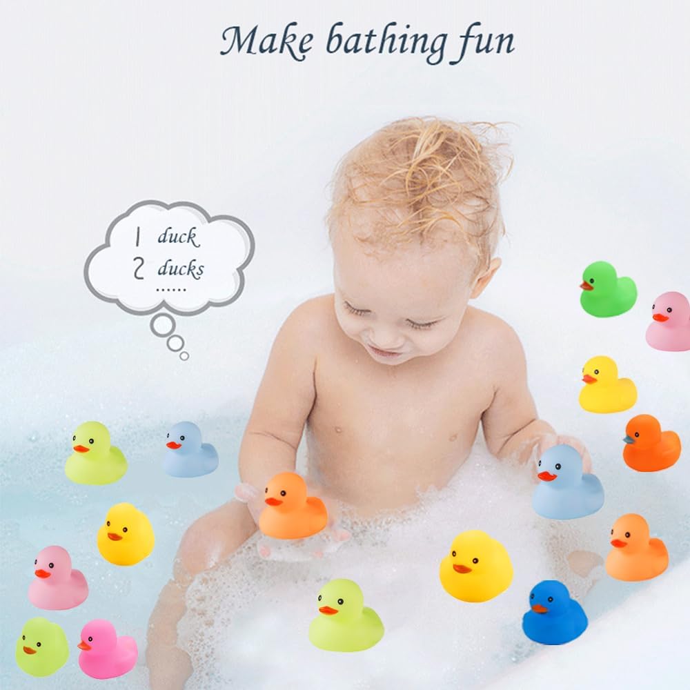 50 piezas de mini patos de goma multicolor para el baño del bebé, niños chillan y flotan pequeños patos de colores a granel para la ducha de los