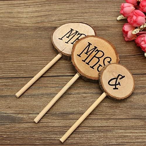 3 piezas Mr&Mrs Toppers Decoración de madera natural para tartas, elegante, rústico, boda, Mr Mrs Letra Topo para pareja, novia, fiesta,