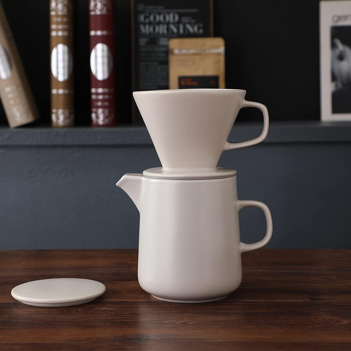 Cafetera Prensa Cafetera Con Mano Juego de Cafetera de Cerámica Taza de Filtro de Café de Goteo Mano Pot-850Ml (blanco)