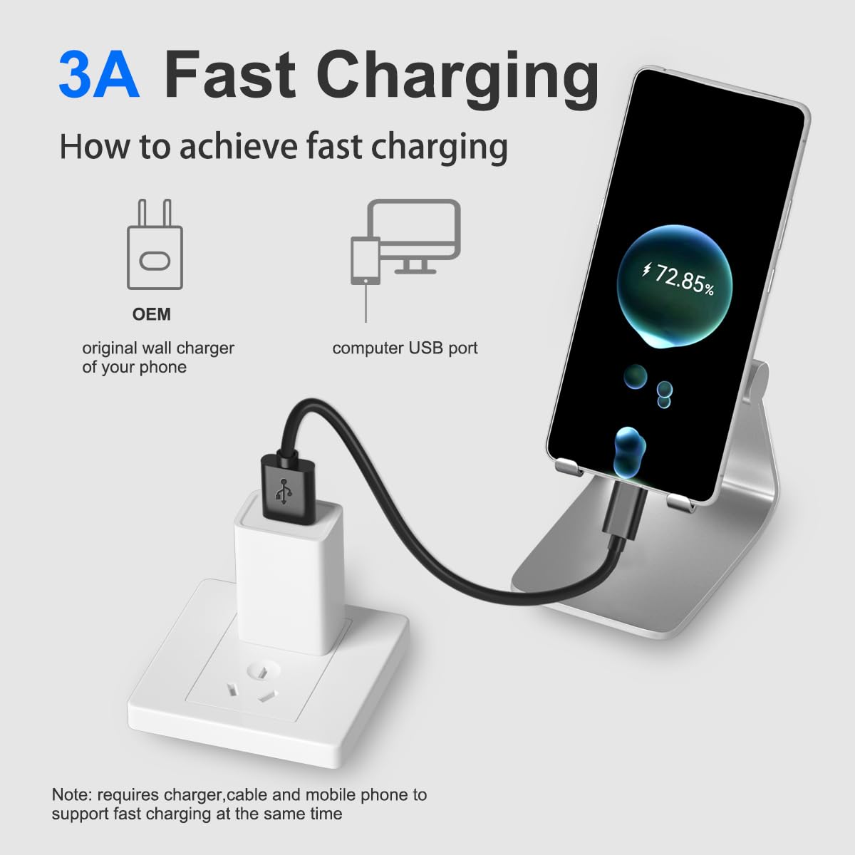 Cable USB C 3A de carga rápida, USB A a tipo C cable de carga para Samsung Galaxy S22 S21 S20 S10 S9 S8 Plus S10E, A10e A20 A50 A51 A71 A12 A11,