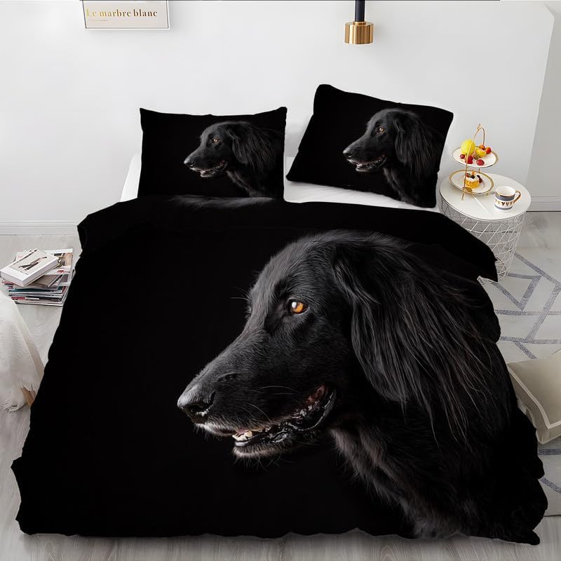 Black Hound California King, funda de edredón con estampado de perro, funda de edredón de microfibra suave y 2 fundas de almohada de 20 x 36