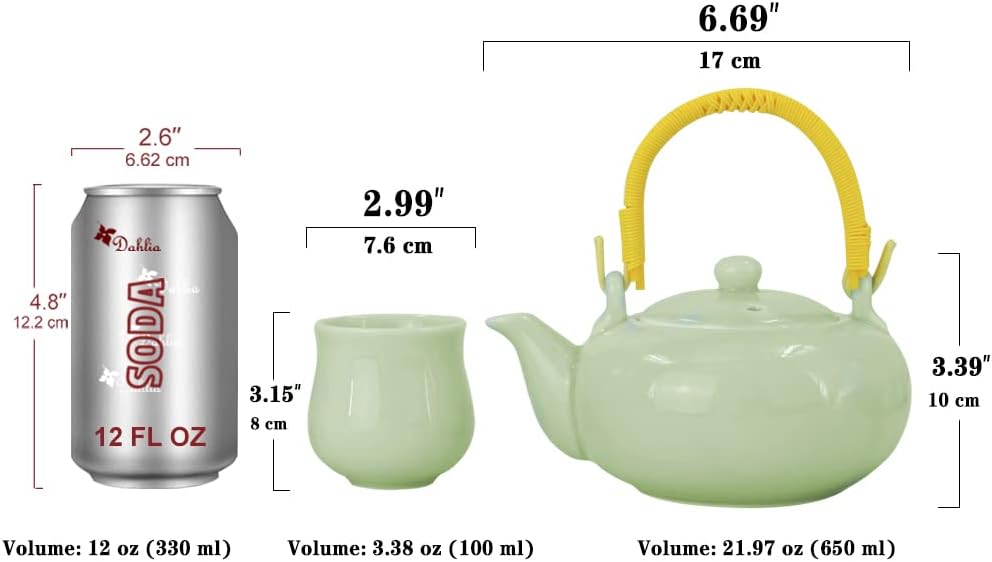 Dahlia Ice Crack Celadon Juego de té de porcelana tetera con infusor incorporado+6 tazas de té en caja de regalo verde