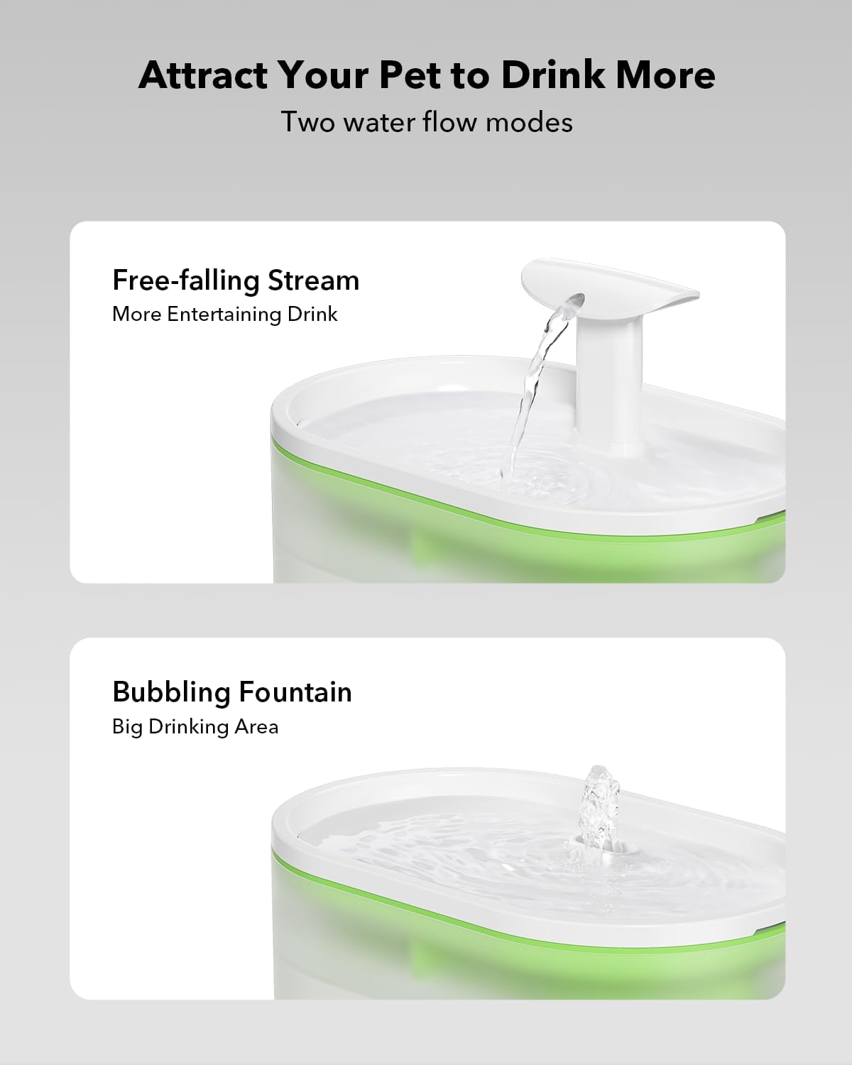 Fuente de agua de 71floz2.1L para gatos y perros, ultra silenciosa, sin BPA, dos modos de caudal y nivel de agua visible, cuenco de agua con 4