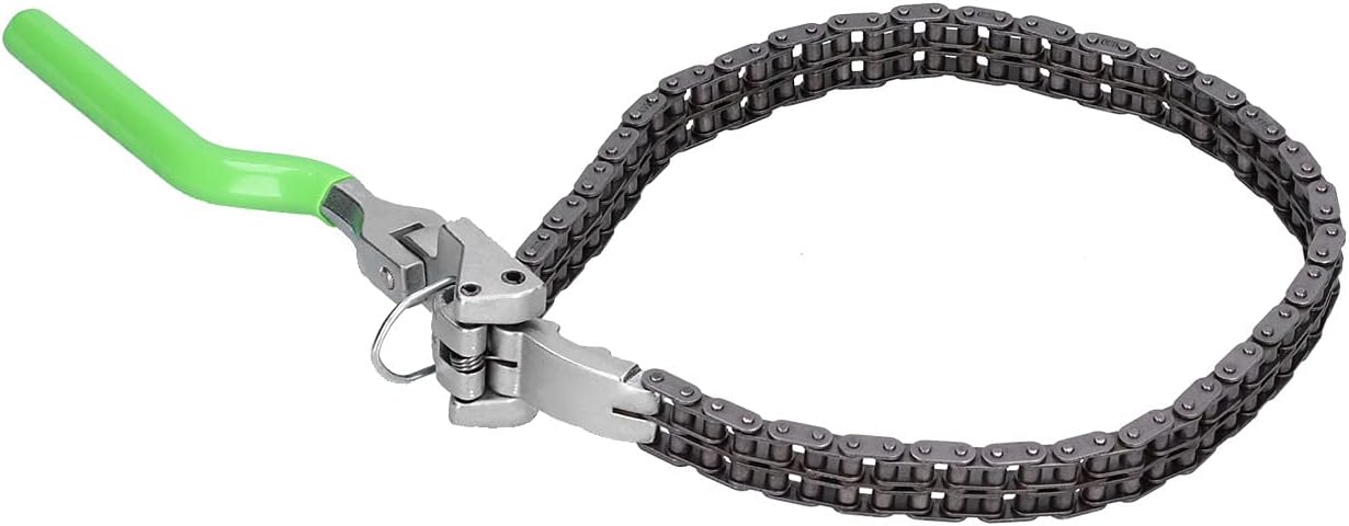 Llave de filtro de aceite tipo cadena, llave de cadena resistente (2.4-7.6 pulgadas) herramienta de reparación de mango largo