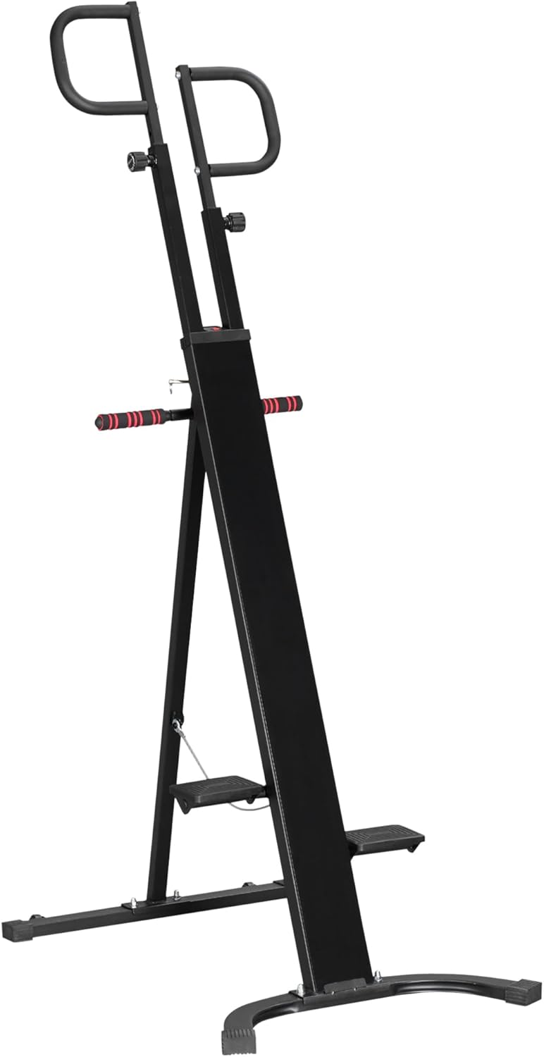 Soozier Máquina de ejercicios de escalada vertical plegable, máquina de escalada ajustable en altura, escaladora con monitor LCD y ruedas de